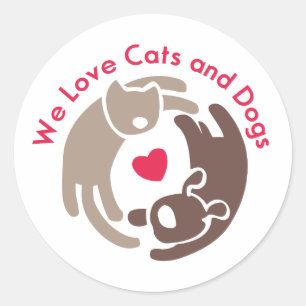 Wir Liebe Katzen und Hunde Runder Aufkleber