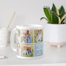 Wir Liebe Mommy Modern Dusty Blue Foto Collage Kaffeetasse