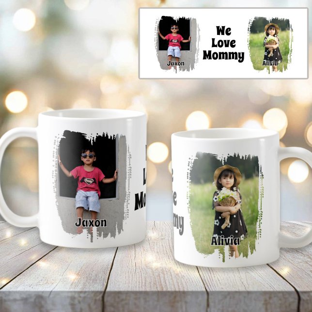 Wir Liebe Mommy vollständig anpassbar zwei Foto Kaffeetasse (We Love Mommy Customizable 2 Photo Coffee Mug)
