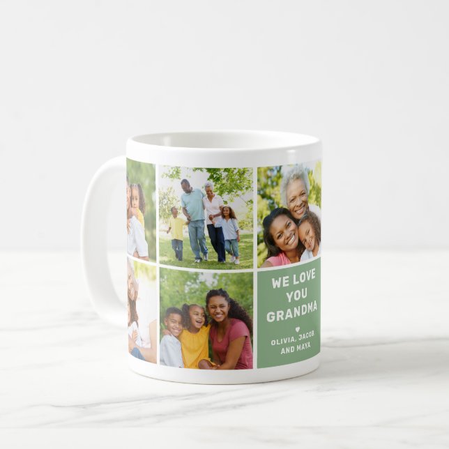 Wir Liebe Oma Modern Green Foto Collage Kaffeetasse (Vorderseite Links)