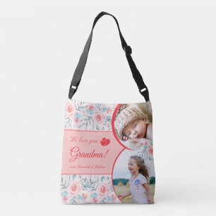 Wir Liebe Oma Pink Floral Valentinstag Foto Tragetaschen Mit Langen Trägern