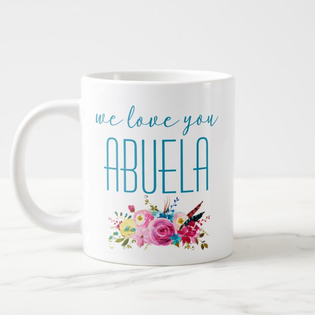 Wir Liebe Sie Abuela Aquamarin Pink Floral Jumbo-Tasse (Links)