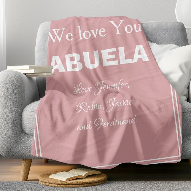 "Wir Liebe Sie ABUELA" Personalisiertes, weich ros Fleecedecke ("We Love You Abuela" Personalized Soft Pink Fleece Blanket.)