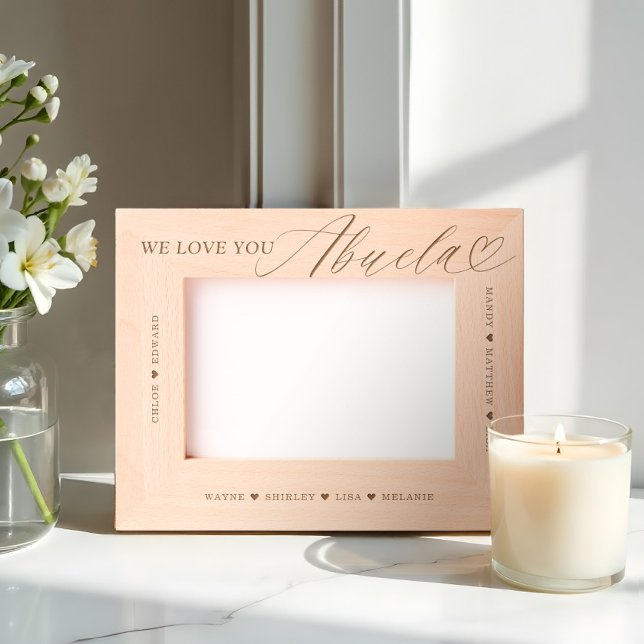 Wir Liebe Sie Abuela Script Herzlichen Großmutter  Geätzte Rahmen (We Love You Abuela Script Heart Grandkid Names Etched Frames)