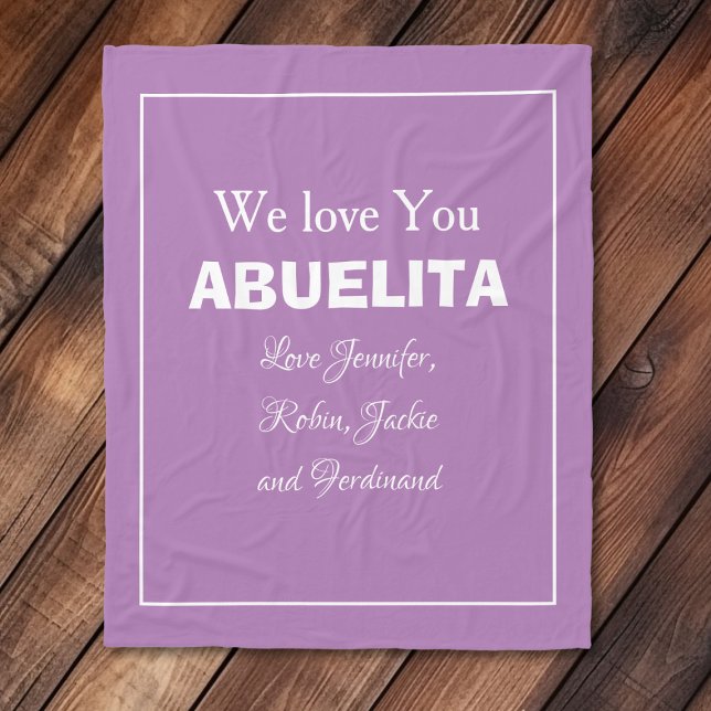 "Wir Liebe Sie ABUELITA" Personalisiert Mauve Fleecedecke ("We Love You ABUELITA" Personalized Mauve and White Fleece Blanket.)