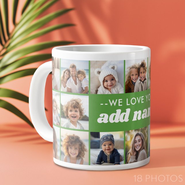 Wir Liebe Sie ADD NAME - 18 Foto Collage Jumbo-Tasse (Custom Photo Collage Mug)