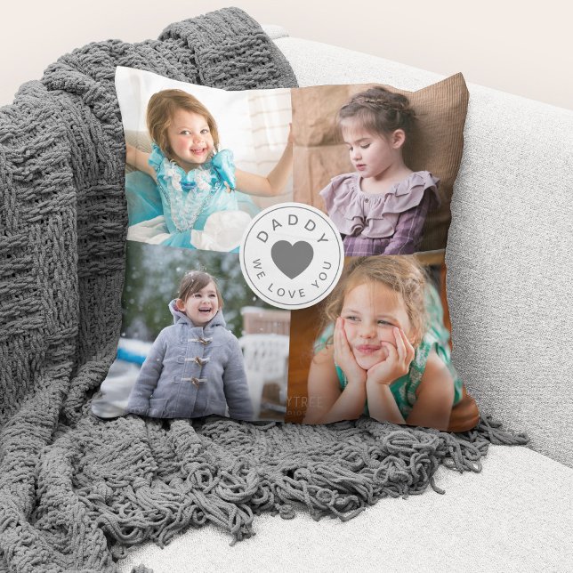 Wir Liebe Sie Daddy Foto Collage Foto Kissen (Cute custom photo collage "Daddy We Love You" throw pillow.)