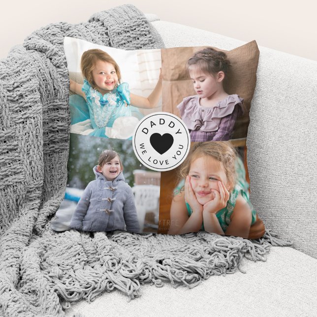 Wir Liebe Sie Daddy Modern / 4 Fotomaterial Kissen (Cute custom photo collage "Daddy We Love You" throw pillow.)