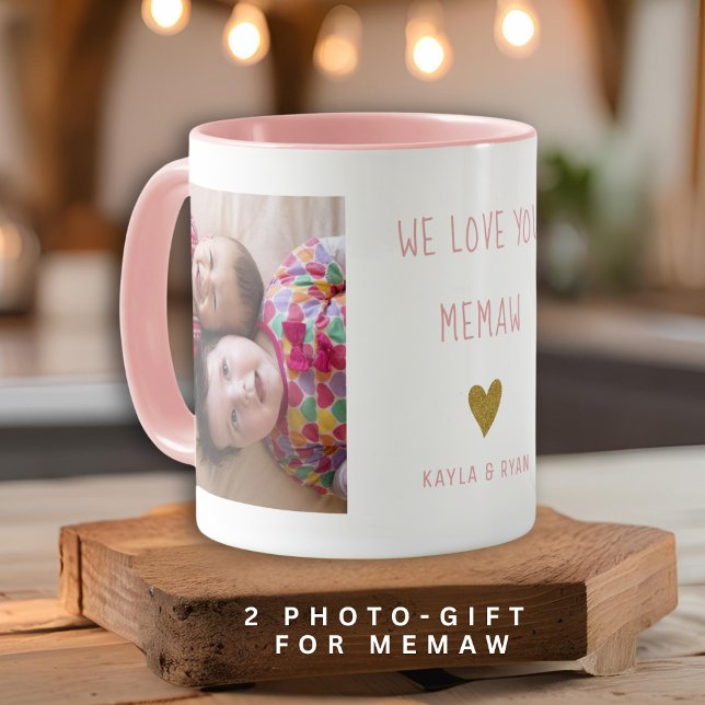 Wir Liebe Sie erinnern 2 FotoCollage Oma Rosa Tasse (We Love You Memaw 2 Photo Collage Grandma Pink Mug)