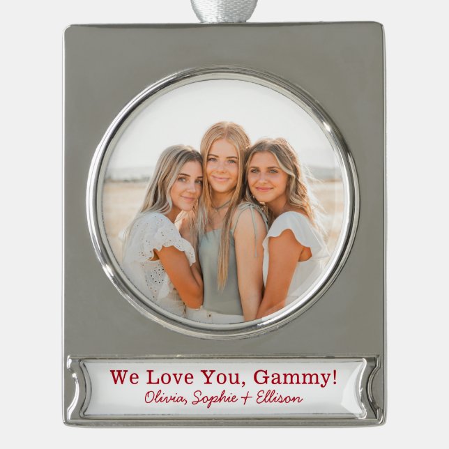 Wir Liebe Sie Gammy Foto Silberplattierte Banner O Banner-Ornament Silber (Vorderseite)