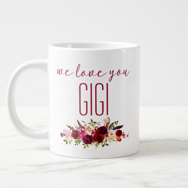 Wir Liebe Sie Gigi Burgund Floral Jumbo-Tasse (Links)
