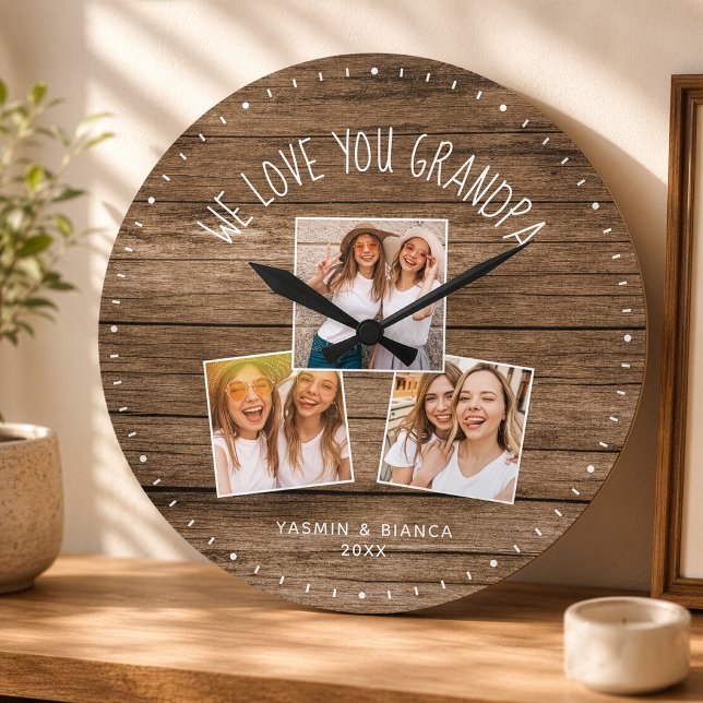 WIR LIEBE SIE GRANDPA Custom Foto Vathday Große Wanduhr (Von Creator hochgeladen)