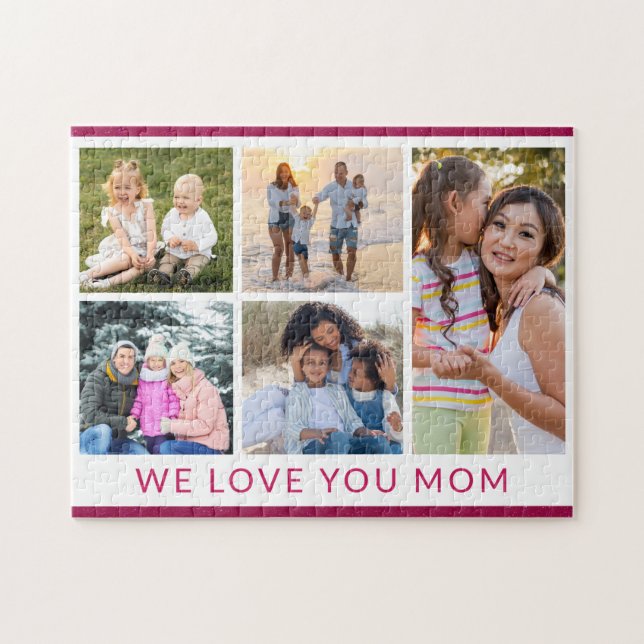 Wir Liebe Sie Mama 5 Foto Collage Pink Glitzer Puzzle (Horizontal)