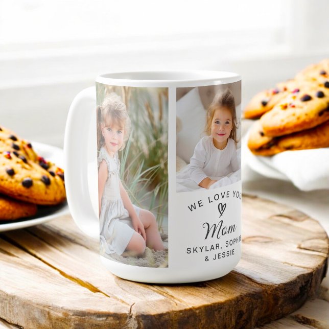 Wir Liebe Sie Mama Kinderfotografie Collage Kaffeetasse (Personalize this mug with your selected photos and text for a thoughtful gift for Mom.)