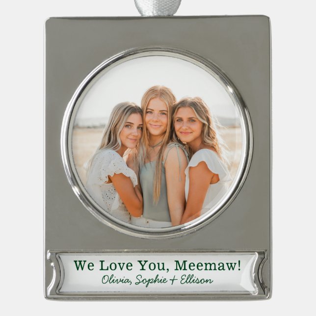 Wir Liebe Sie Meemaw Foto Banner-Ornament Silber (Vorderseite)