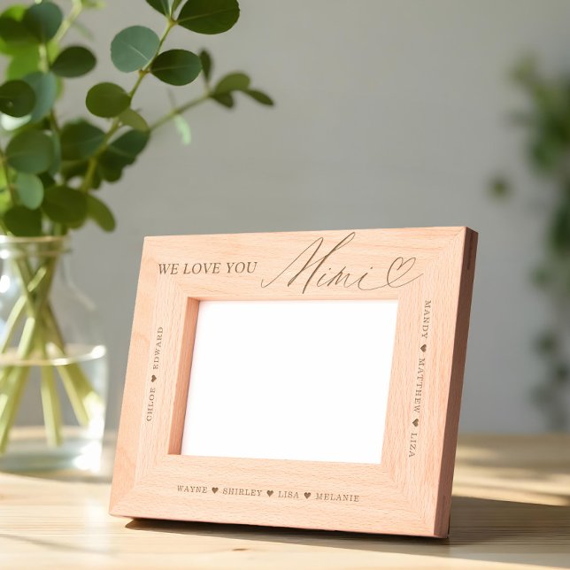 Wir Liebe Sie Mimi Script Herz Großkind Namen Geätzte Rahmen (We Love You Mimi Script Heart Grandkid Names Etched Frames)