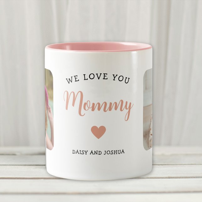 Wir Liebe Sie Mommy 2 Foto Modernes Rosa Zweifarbige Tasse (Von Creator hochgeladen)