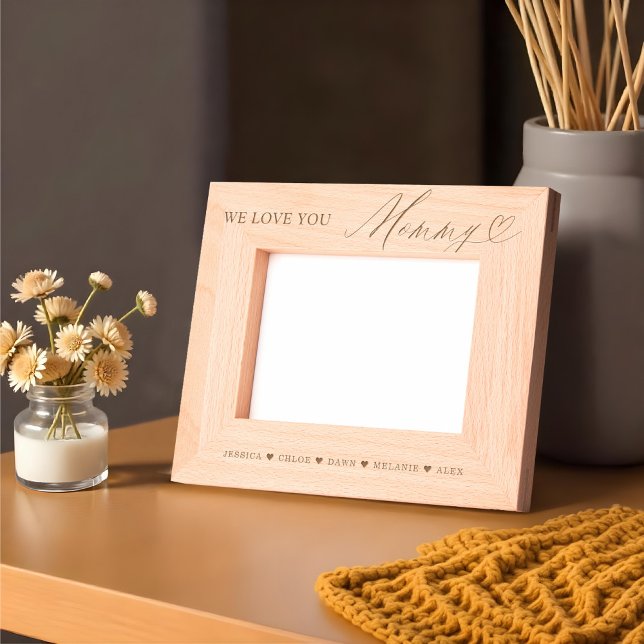 Wir Liebe Sie Mummy Script Heart Kids Namen Keepak Geätzte Rahmen (We Love You Mummy Script Heart Kids Names Keepsake Etched Frames)
