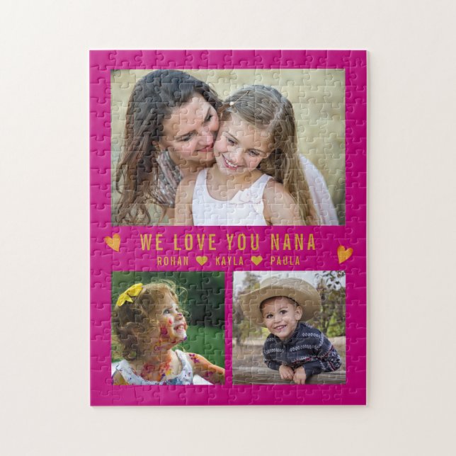 Wir Liebe Sie Nana 3 Foto Collage Pink Puzzle (Vertikal)