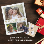 Wir Liebe Sie Nana 3 Foto Collage White Puzzle<br><div class="desc">Personalisieren Sie dieses lustige Foto Rätsel mit 3 Lieblings-Enkel-Fotos für Oma zu lösen. Fügen Sie eine liebevolle Nachricht und Namen für die persönliche Touch hinzu.</div>