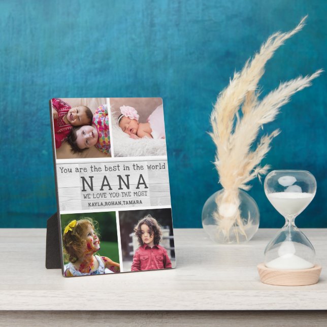 Wir Liebe Sie Nana 4 Foto Collage Graues Holz Fotoplatte (Seite)