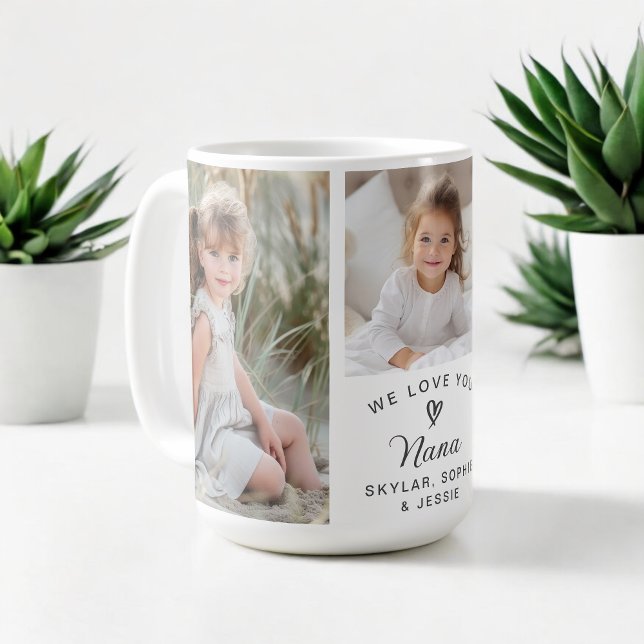 Wir Liebe Sie Nana Grandchildren Foto Collage Kaffeetasse (Personalize with your selected photos and text.)