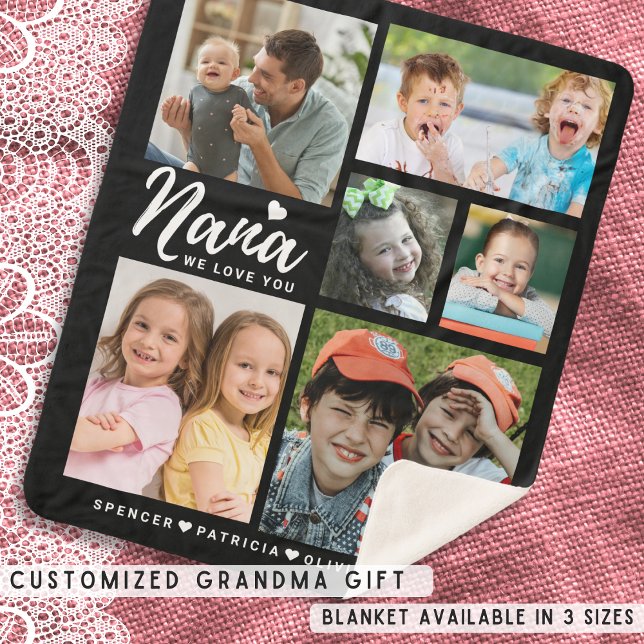 Wir Liebe Sie Nana Grandkids Namen 6 Foto Collage Sherpadecke (We Love You Nana Grandkids Names 6 Photo Collage Sherpa Blanket)