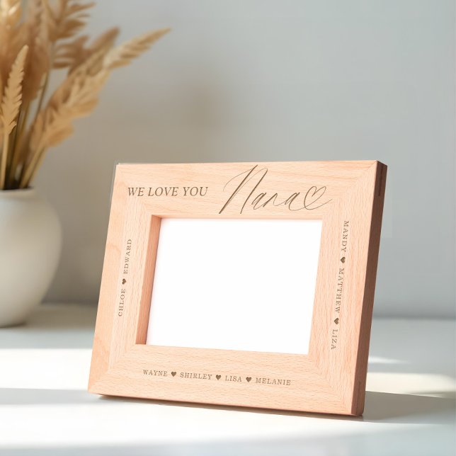 Wir Liebe Sie Nana Script Herzlichen Enkel Namen Geätzte Rahmen (We Love You Nana Script Heart Grandkid Names Etched Frames)