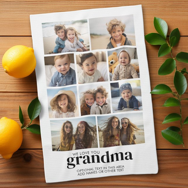 Wir Liebe Sie Oma - 10 FotoCollage - Moderne Geschirrtuch (Custom Kitchen Towel with Photo Collage)
