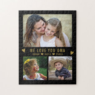 Wir Liebe Sie OMA 3 Foto Collage Black Puzzle