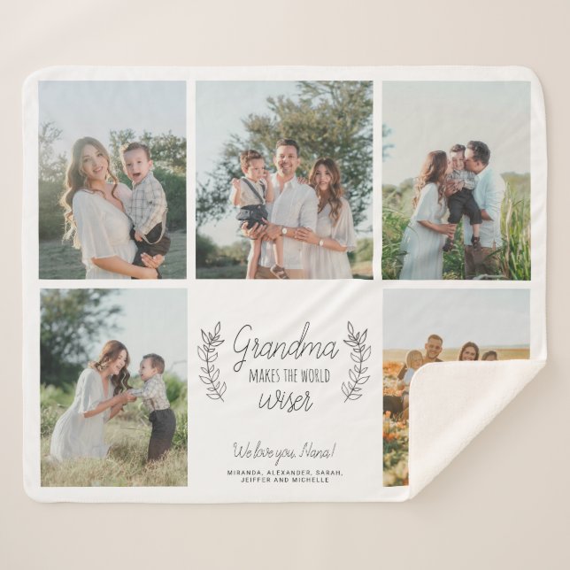 Wir Liebe Sie Oma 5 Foto Collage personalisiert Sherpadecke (Vorderseite (Horizontal))