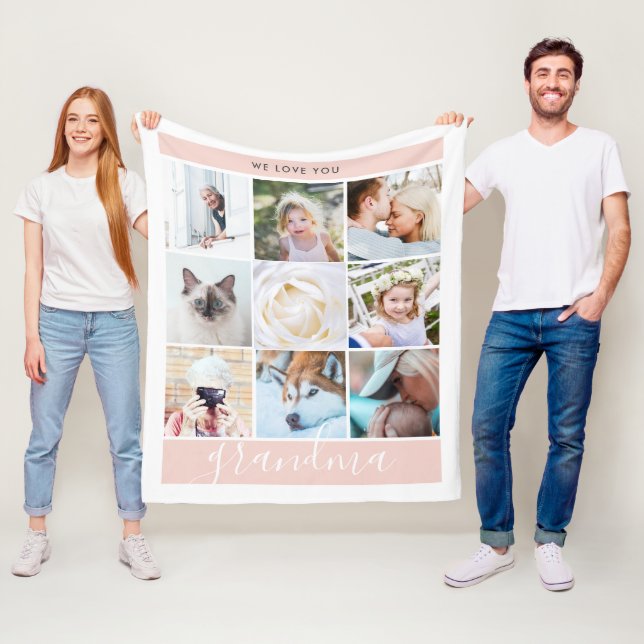 Wir Liebe Sie Oma Custom Foto Geschenk Blush Pink Fleecedecke (Beispiel)