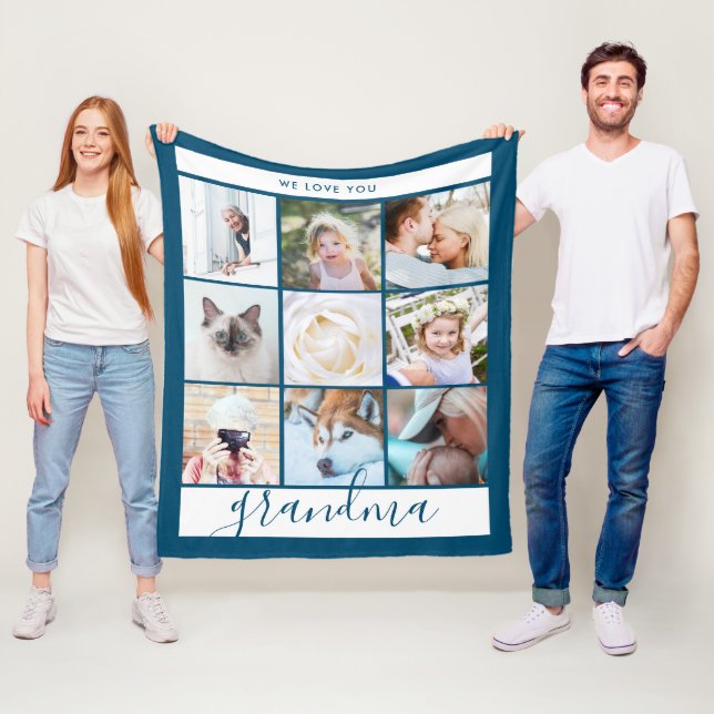 Wir Liebe Sie Oma Custom Foto Geschenk Navy Blue Fleecedecke (Beispiel)