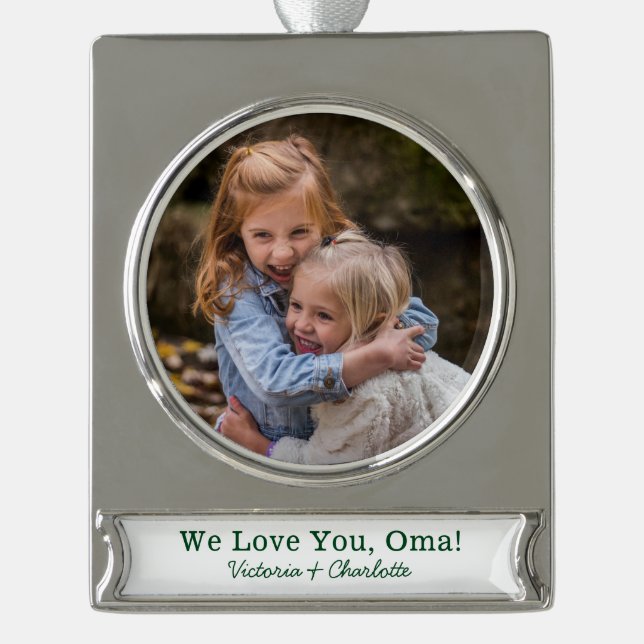 Wir Liebe Sie Oma Foto Banner-Ornament Silber (Vorderseite)