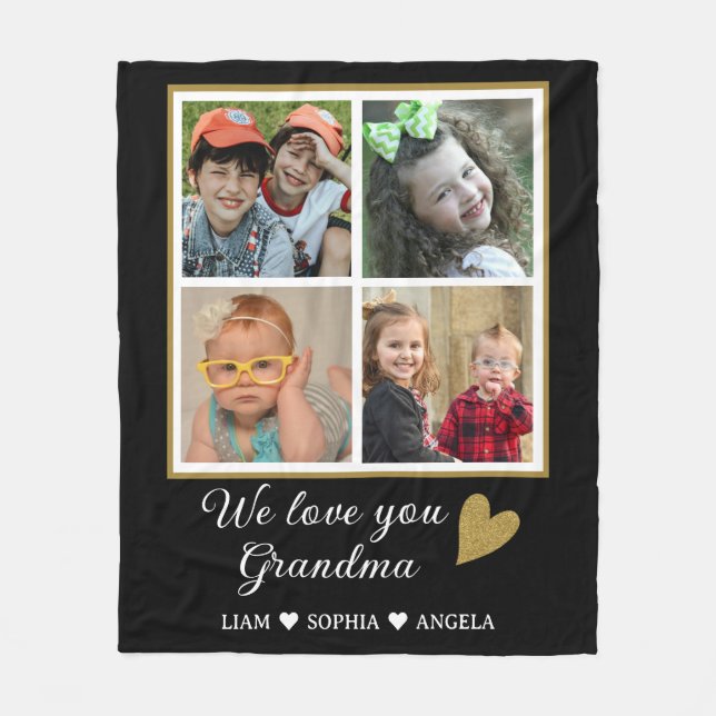 Wir Liebe Sie Oma Grandkids 4 FotoCollage Fleecedecke (Vorderseite)