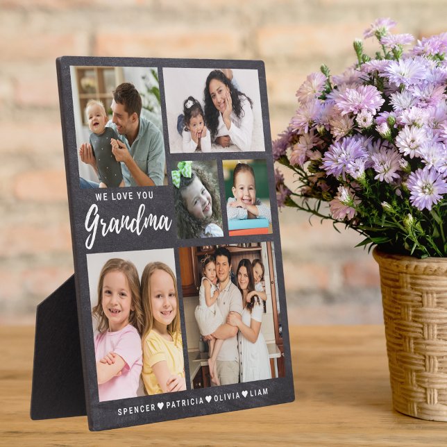 Wir Liebe Sie Oma Grandkids 6 Foto Chalkboard Fotoplatte (We Love You Grandma Grandkids 6 Photo Chalkboard Plaque)