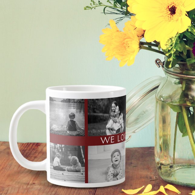 Wir Liebe Sie Oma Personalisiert B&W FotoCollage Jumbo-Tasse (Von Creator hochgeladen)