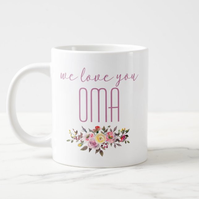 Wir Liebe Sie Oma Pink Floral Jumbo-Tasse (Links)