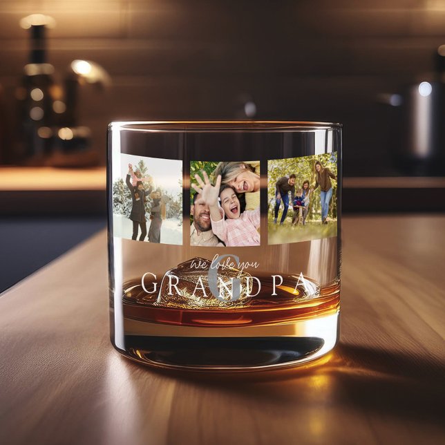 Wir Liebe Sie Opa 3 Foto Personalisiert Monogramm Whiskyglas (Von Creator hochgeladen)