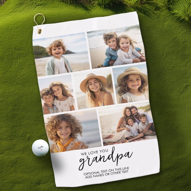 Wir Liebe Sie Opa - 7 Fotomaterial - Modern Golfhandtuch (Custom Golf Towel with Photo Collage)