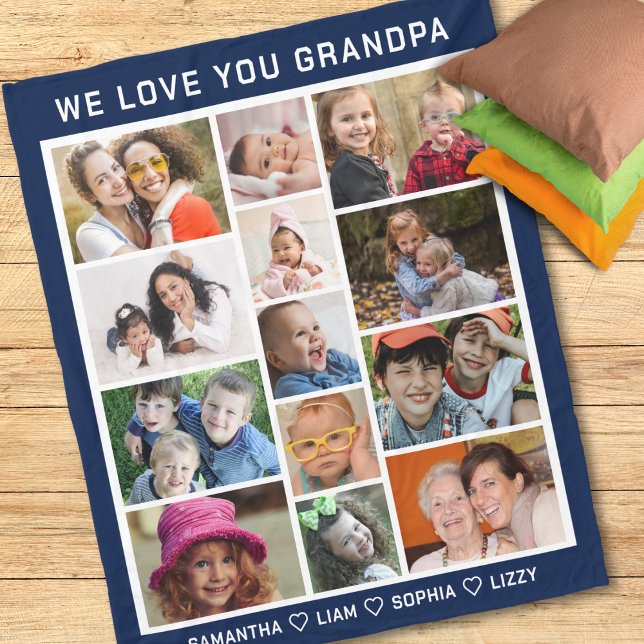Wir Liebe Sie Opa Grandkids Foto Collage Blue Fleecedecke (Von Creator hochgeladen)