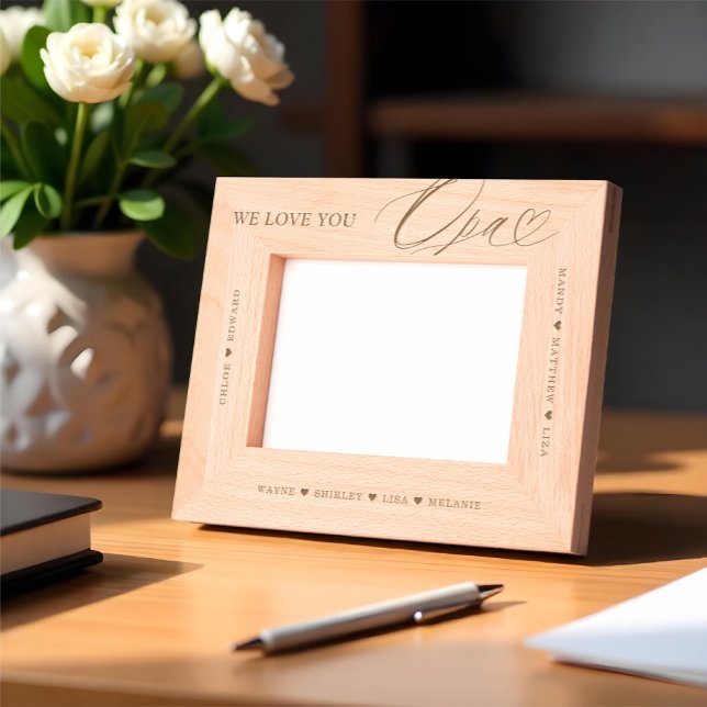 Wir Liebe Sie Opa Script Herzkinder Namen Geätzte Rahmen (We Love You Opa Script Heart Grandkids Names Etched Frames)