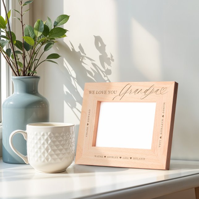 Wir Liebe Sie Opa Script Herzlichen Großmutter Nam Geätzte Rahmen (We Love You Grandpa Script Heart Grandkid Names Etched Frames)