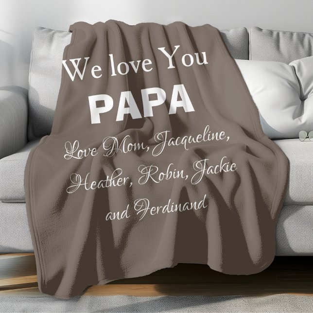 Wir Liebe Sie Papa Geschenkschrift Familiennamen M Fleecedecke ('We Love You PAPA' personalized comfy soft brown fleece blanket.)