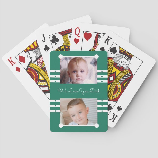 Wir Liebe Sie Papa mit Namen grün weiß Foto Spielkarten (Rückseite)