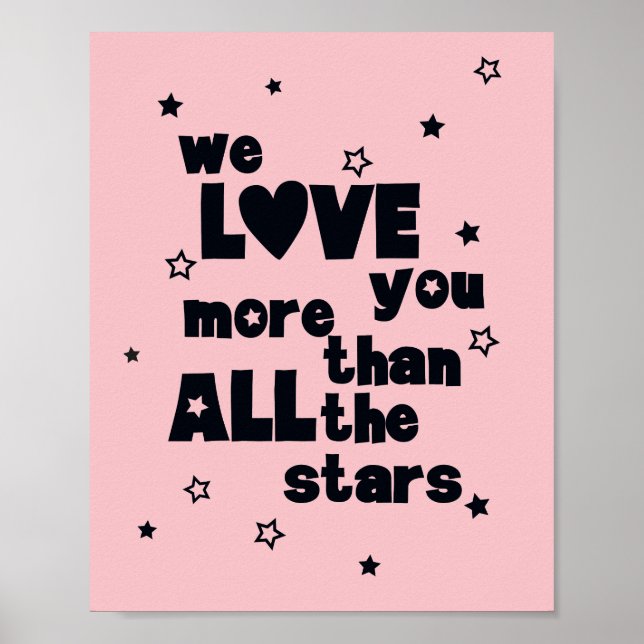 Wir Liebe Sie Pink Girl Typografisches Kinderzimme Poster (Vorne)