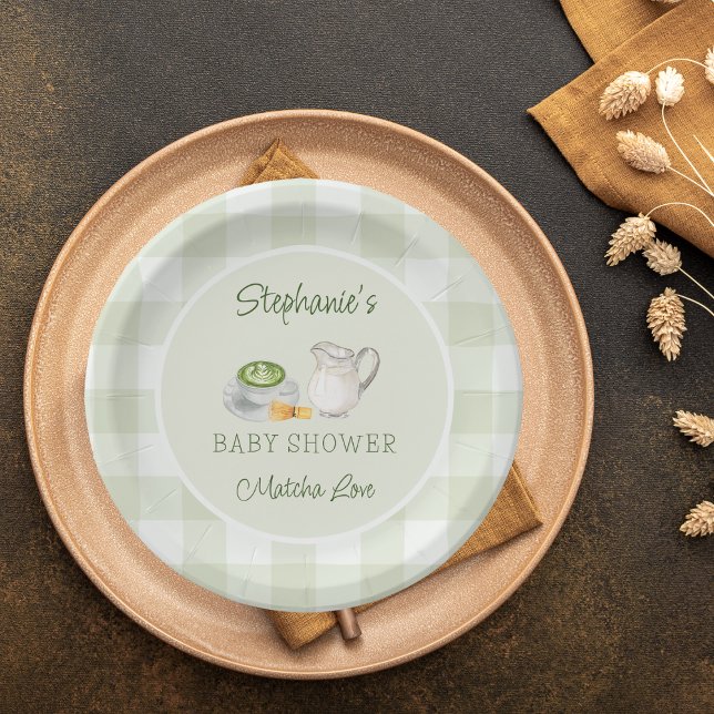 Wir Liebe Sie so Matcha Green Gingham Baby Dusche Pappteller (Von Creator hochgeladen)