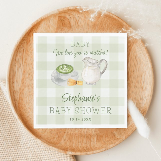 Wir Liebe Sie so Matcha Green Gingham Baby Dusche Serviette (Von Creator hochgeladen)