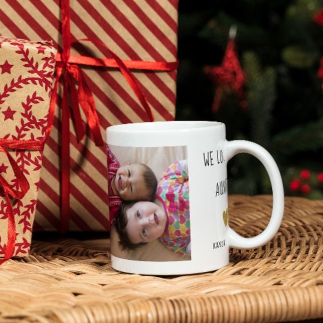 Wir Liebe Sie Tante 2 Foto Collage Kaffeetasse (We Love You Auntie 2 Photo Collage Coffee Mug Best Holiday Or Birthday Gift for Aunt)