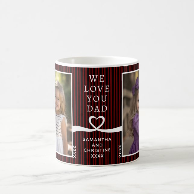 Wir Liebe Sie Vater 2 Foto Custom Stripe Modern P2 Kaffeetasse (Mittel)